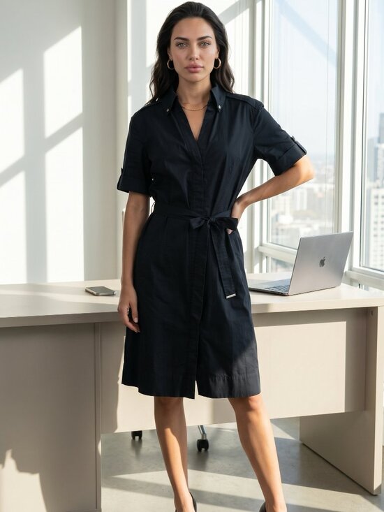 New York & Company Dresses & Skirts - NY&C Black Belted Utility Shirt Dress Sz 14 Quiet Luxury, Office, Business